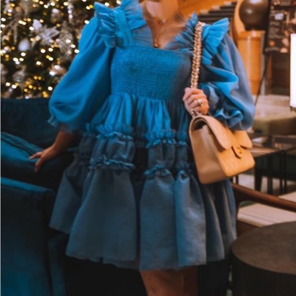 Dream Sister Jane Midi sleeve organza puff mini dress in blue - Picture 1 of 7